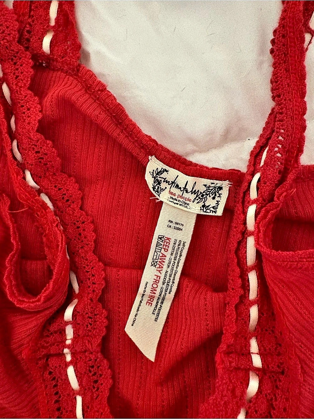 Free People Red Ribbed Tank Top M - Picture 2 of 2